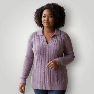 Talbots Plus 100% Cotton Lavender Cable Knit Sweater 3X New V-neck